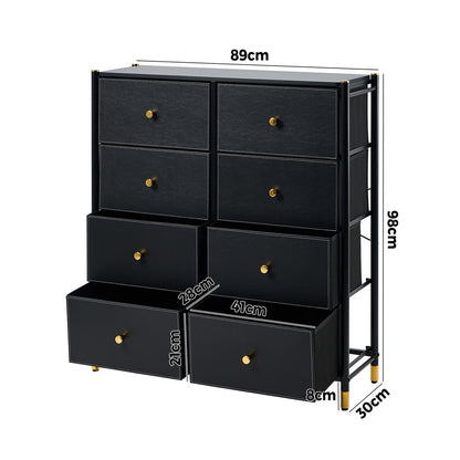 Oikiture 8 Chest of Drawers PU Fabric Black-Chest of Drawers-PEROZ Accessories