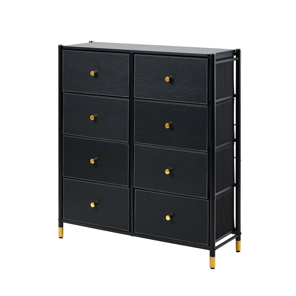Oikiture 8 Chest of Drawers PU Fabric Black-Chest of Drawers-PEROZ Accessories