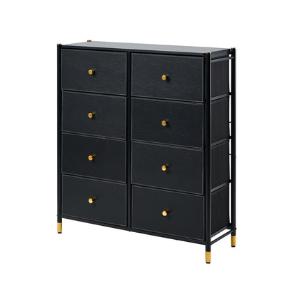 Oikiture 8 Chest of Drawers PU Fabric Black-Chest of Drawers-PEROZ Accessories