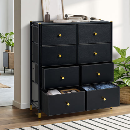 Oikiture 8 Chest of Drawers PU Fabric Black-Chest of Drawers-PEROZ Accessories
