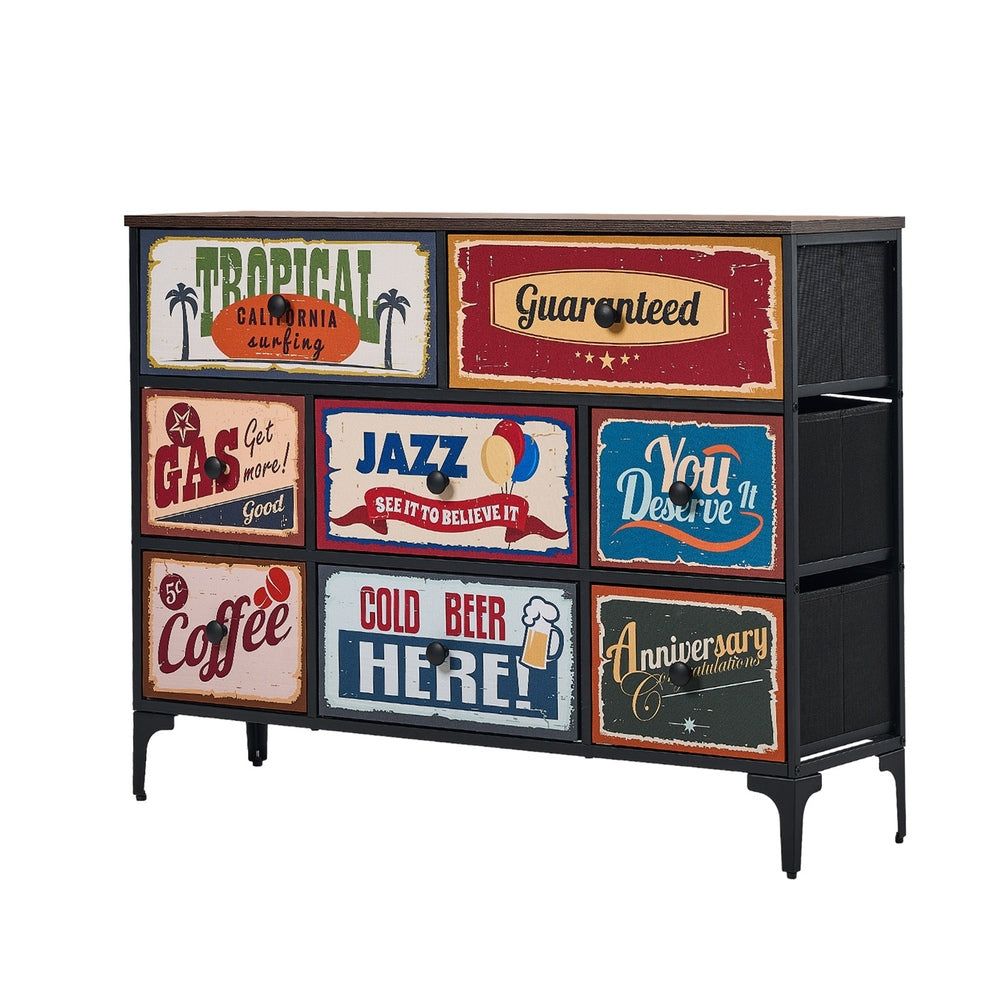 Oikiture 8 Chest of Drawers Fabric Retro Vintage Multi-colour-Chest of Drawers-PEROZ Accessories