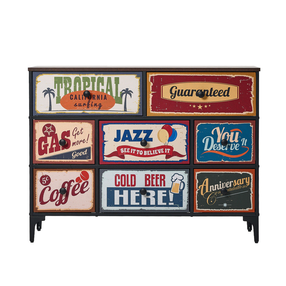 Oikiture 8 Chest of Drawers Fabric Retro Vintage Multi-colour-Chest of Drawers-PEROZ Accessories