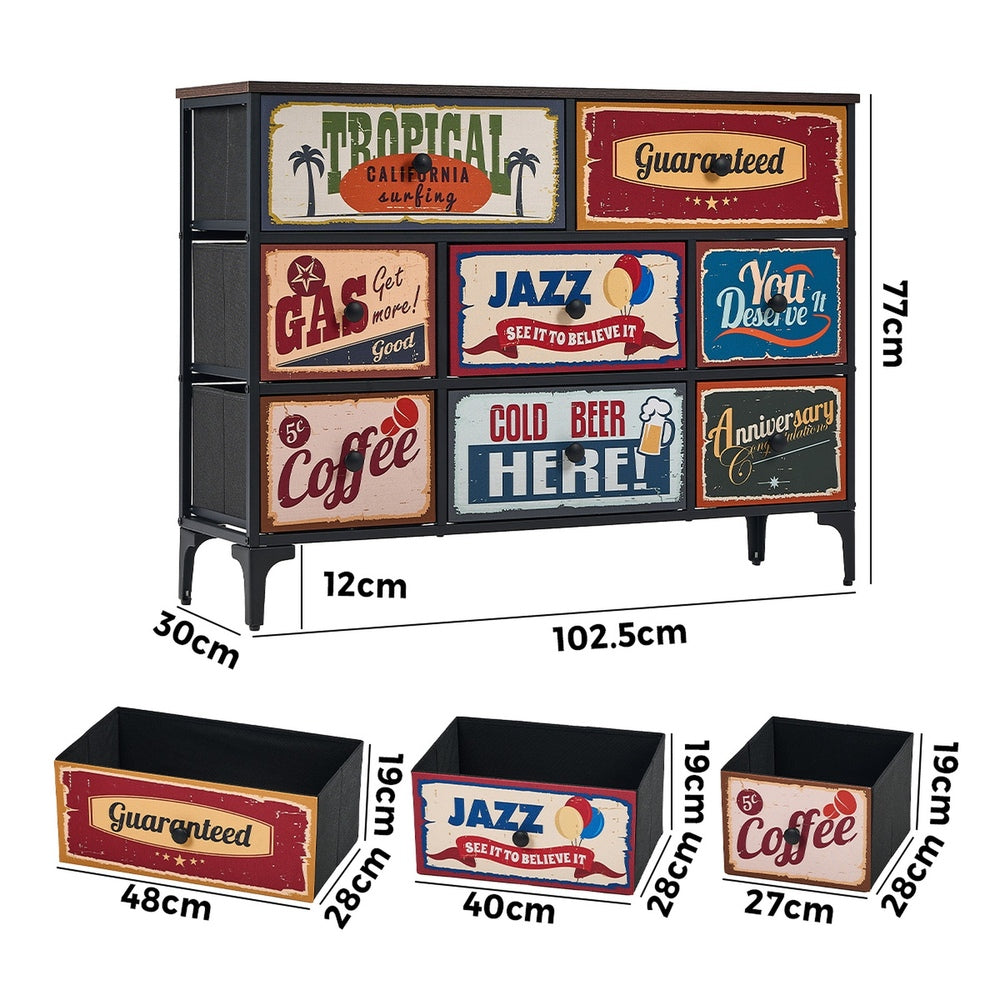 Oikiture 8 Chest of Drawers Fabric Retro Vintage Multi-colour-Chest of Drawers-PEROZ Accessories