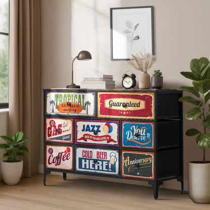 Oikiture 8 Chest of Drawers Fabric Retro Vintage Multi-colour-Chest of Drawers-PEROZ Accessories