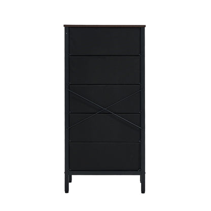 Oikiture 5 Chest of Drawers Rattan Fabric Dresser Tallboy-Chest of Drawers-PEROZ Accessories