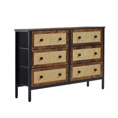 Oikiture 6 Chest of Drawers Rattan Fabric Dresser Tallboy-Chest of Drawers-PEROZ Accessories