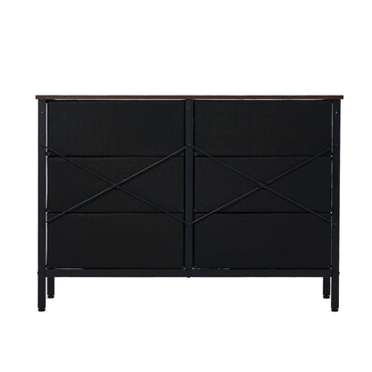 Oikiture 6 Chest of Drawers Rattan Fabric Dresser Tallboy-Chest of Drawers-PEROZ Accessories