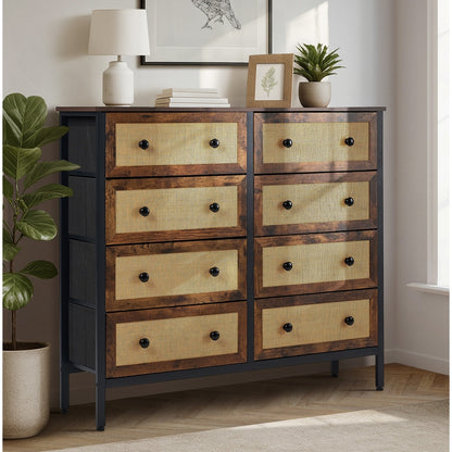 Oikiture 8 Chest of Drawers Rattan Fabric Dresser Tallboy-Chest of Drawers-PEROZ Accessories