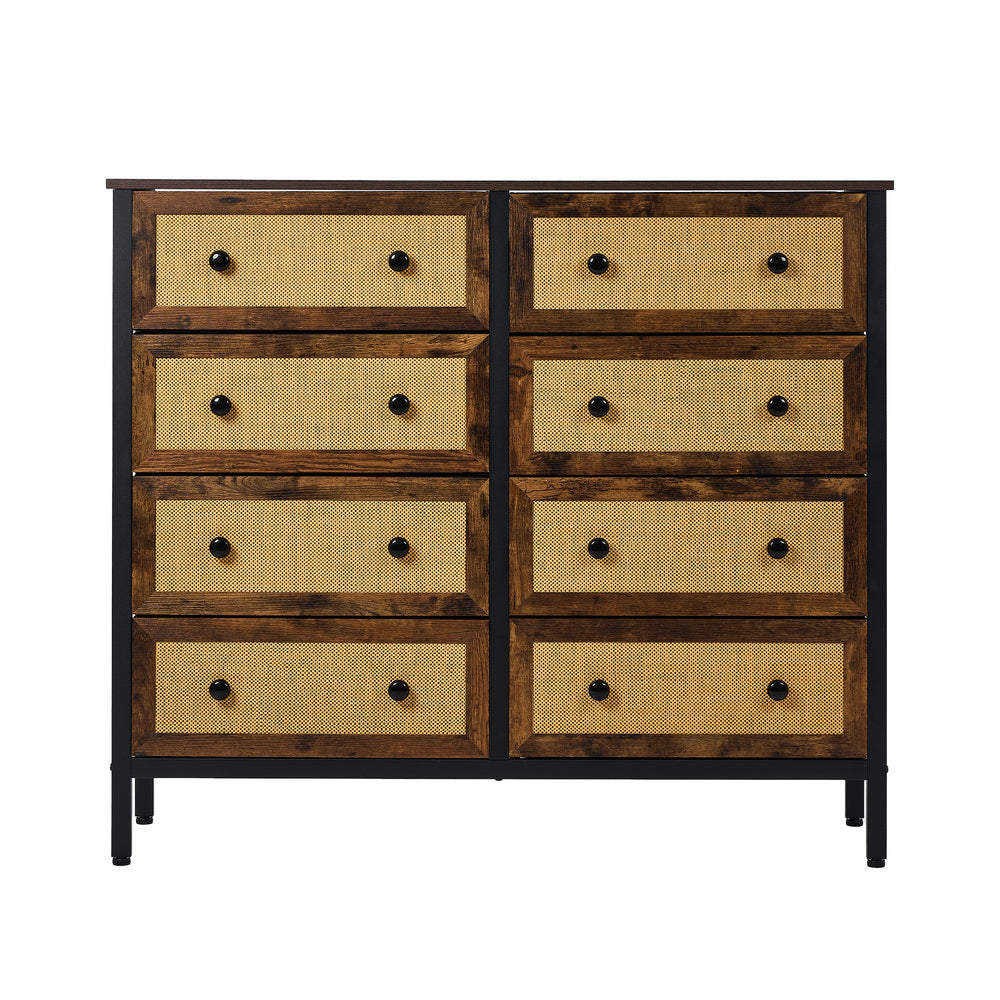 Oikiture 8 Chest of Drawers Rattan Fabric Dresser Tallboy-Chest of Drawers-PEROZ Accessories