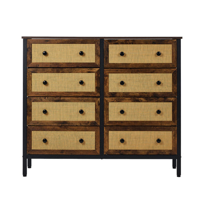 Oikiture 8 Chest of Drawers Rattan Fabric Dresser Tallboy-Chest of Drawers-PEROZ Accessories
