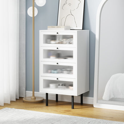 Oikiture 4 Chest of Drawers Tempered Glass Doors White-Chest of Drawers-PEROZ Accessories