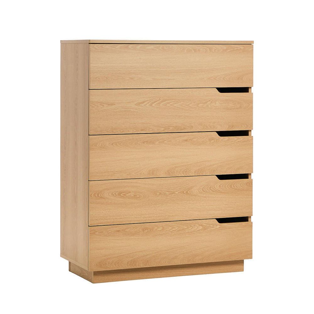 Oikiture 5 Chest of Drawers Dresser Tallboy Storage Cabinet Natural-Chest of Drawers-PEROZ Accessories