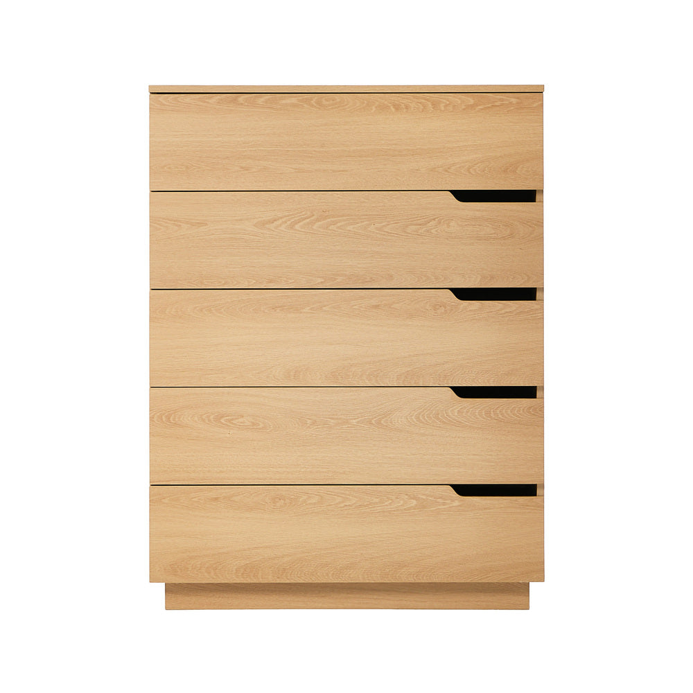 Oikiture 5 Chest of Drawers Dresser Tallboy Storage Cabinet Natural-Chest of Drawers-PEROZ Accessories