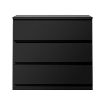 Oikiture 3 Chest of Drawers Lowboy Dresser Table Black-Chest of Drawers-PEROZ Accessories