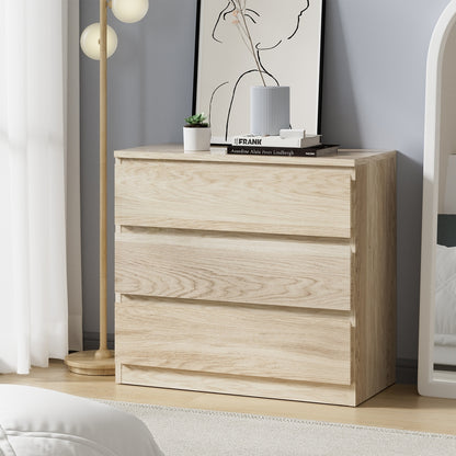 Oikiture 3 Chest of Drawers Lowboy Dresser Table Natural-Chest of Drawers-PEROZ Accessories