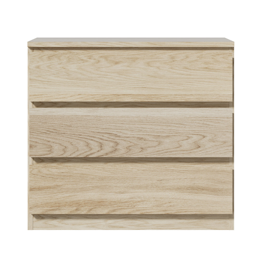 Oikiture 3 Chest of Drawers Lowboy Dresser Table Natural-Chest of Drawers-PEROZ Accessories