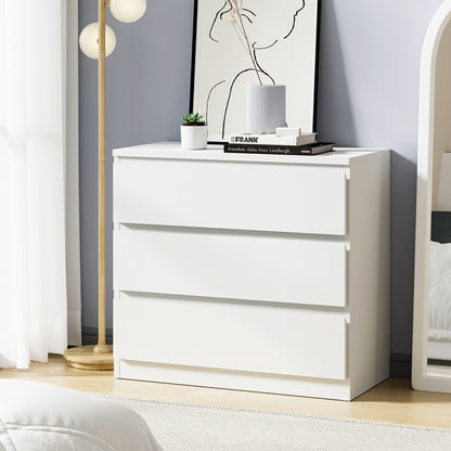 Oikiture 3 Chest of Drawers Lowboy Handle-Free White-Chest of Drawers-PEROZ Accessories