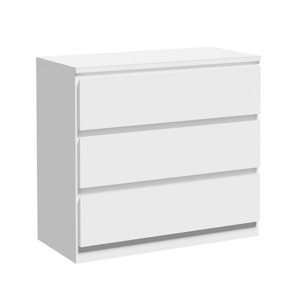 Oikiture 3 Chest of Drawers Lowboy Handle-Free White-Chest of Drawers-PEROZ Accessories