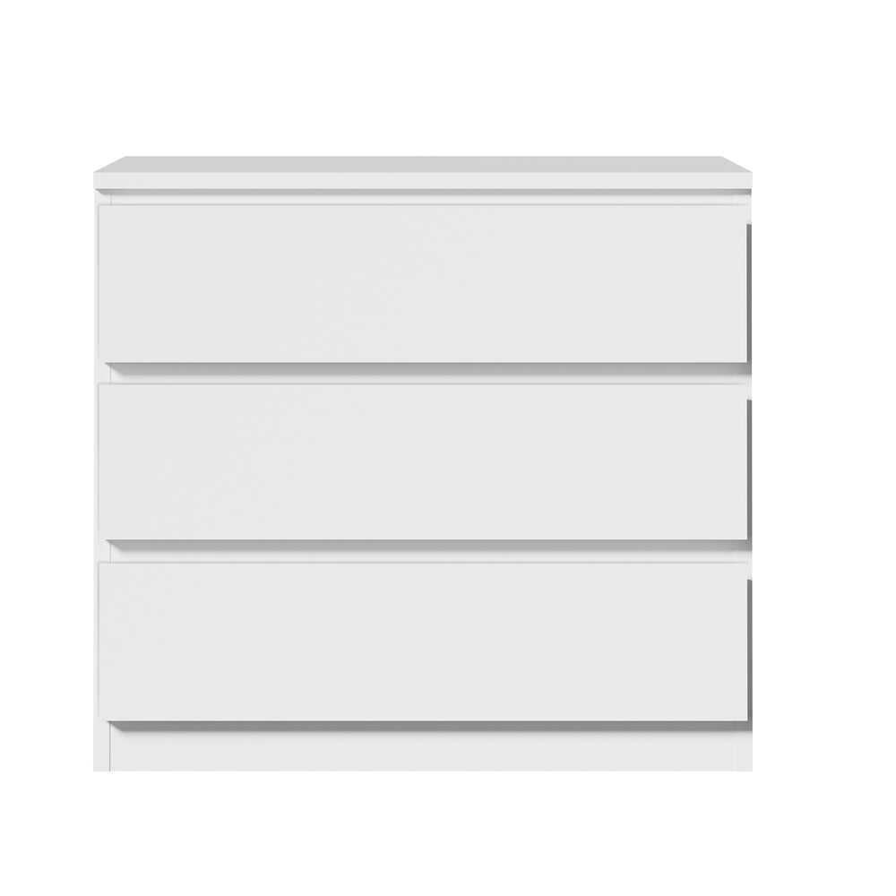 Oikiture 3 Chest of Drawers Lowboy Handle-Free White-Chest of Drawers-PEROZ Accessories