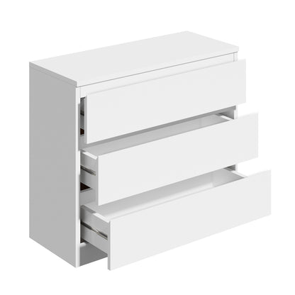 Oikiture 3 Chest of Drawers Lowboy Handle-Free White-Chest of Drawers-PEROZ Accessories