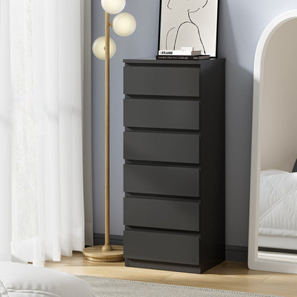 Oikiture 6 Chest of Drawers Tallboy Dresser Table Black-Chest of Drawers-PEROZ Accessories