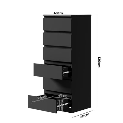 Oikiture 6 Chest of Drawers Tallboy Dresser Table Black-Chest of Drawers-PEROZ Accessories