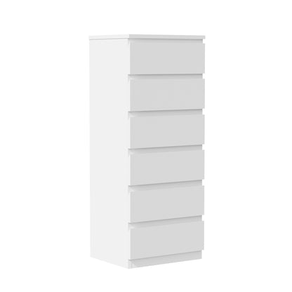 Oikiture 6 Chest of Drawers Lowboy Handle-Free White-Chest of Drawers-PEROZ Accessories