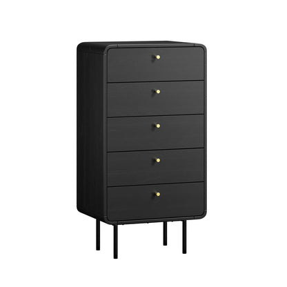 Oikiture 5 Chest of Drawers Dresser Tallboy Metal Handle Black-Chest of Drawers-PEROZ Accessories