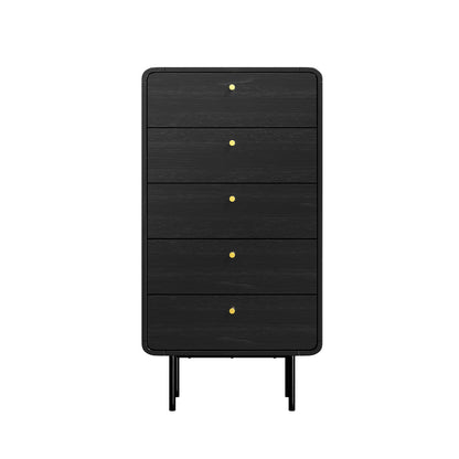 Oikiture 5 Chest of Drawers Dresser Tallboy Metal Handle Black-Chest of Drawers-PEROZ Accessories