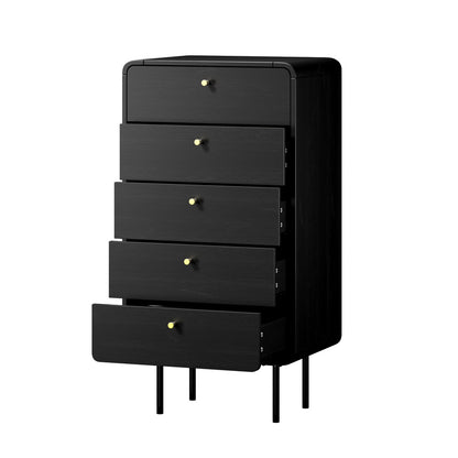 Oikiture 5 Chest of Drawers Dresser Tallboy Metal Handle Black-Chest of Drawers-PEROZ Accessories