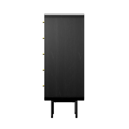 Oikiture 5 Chest of Drawers Dresser Tallboy Metal Handle Black-Chest of Drawers-PEROZ Accessories