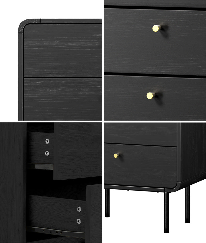 Oikiture 5 Chest of Drawers Dresser Tallboy Metal Handle Black-Chest of Drawers-PEROZ Accessories