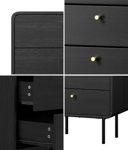 Oikiture 5 Chest of Drawers Dresser Tallboy Metal Handle Black-Chest of Drawers-PEROZ Accessories