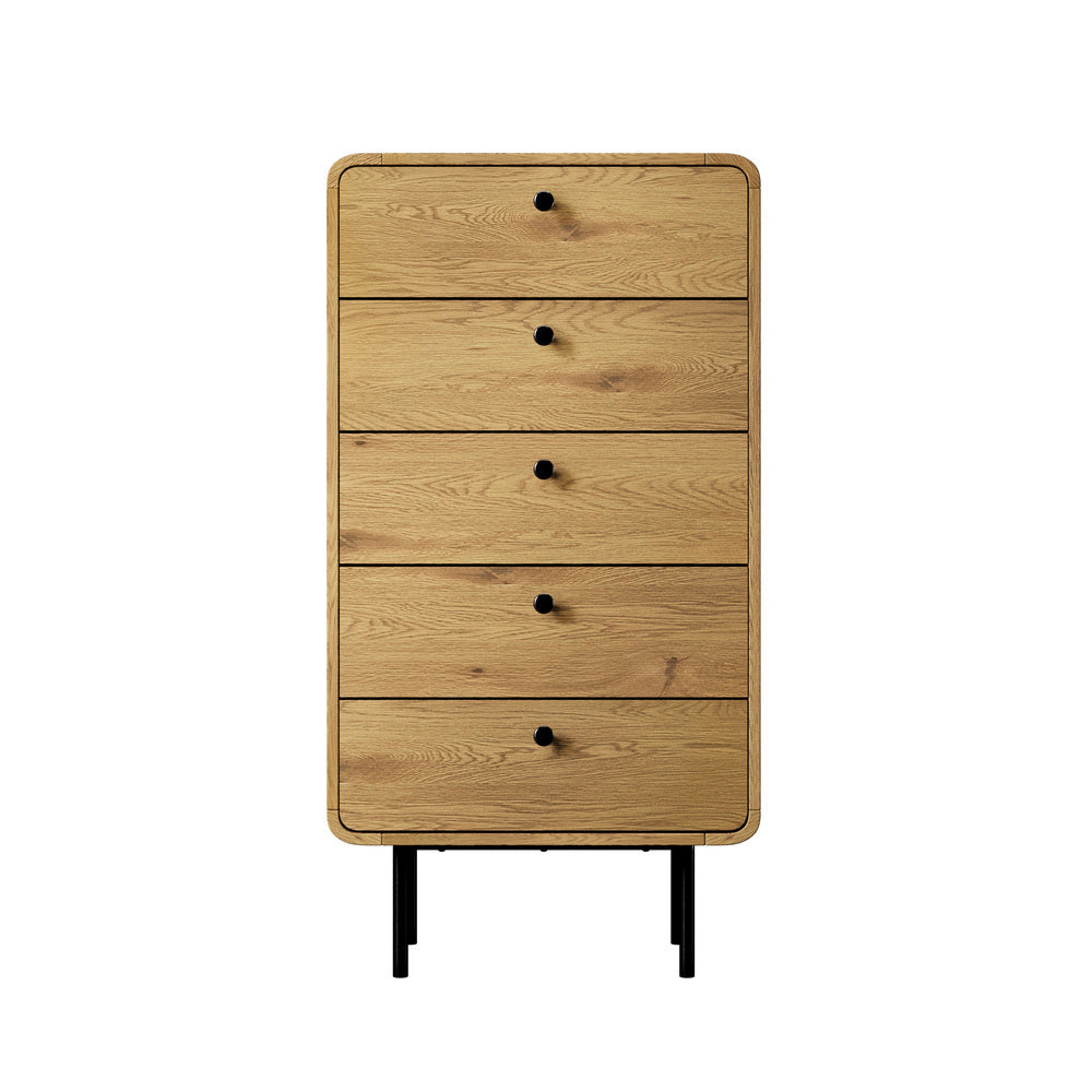 Oikiture 5 Chest of Drawers Dresser Tallboy Wooden Handle Natural-Chest of Drawers-PEROZ Accessories
