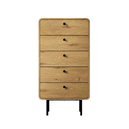 Oikiture 5 Chest of Drawers Dresser Tallboy Wooden Handle Natural-Chest of Drawers-PEROZ Accessories
