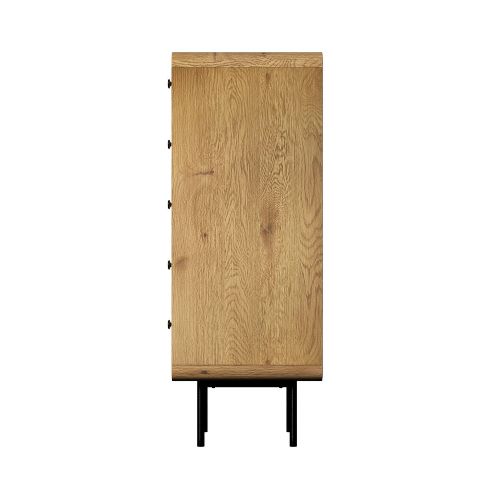 Oikiture 5 Chest of Drawers Dresser Tallboy Wooden Handle Natural-Chest of Drawers-PEROZ Accessories