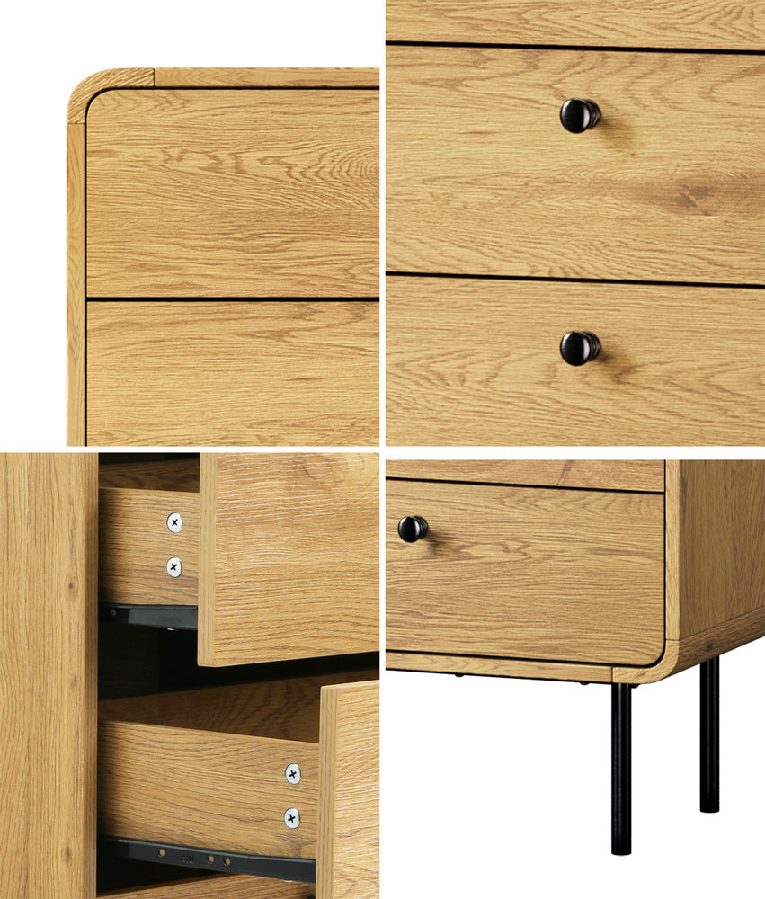 Oikiture 5 Chest of Drawers Dresser Tallboy Wooden Handle Natural-Chest of Drawers-PEROZ Accessories