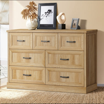 Oikiture 7 Chest of Drawers Bedside Dresser Tallboy Storage Natural-Chest of Drawers-PEROZ Accessories