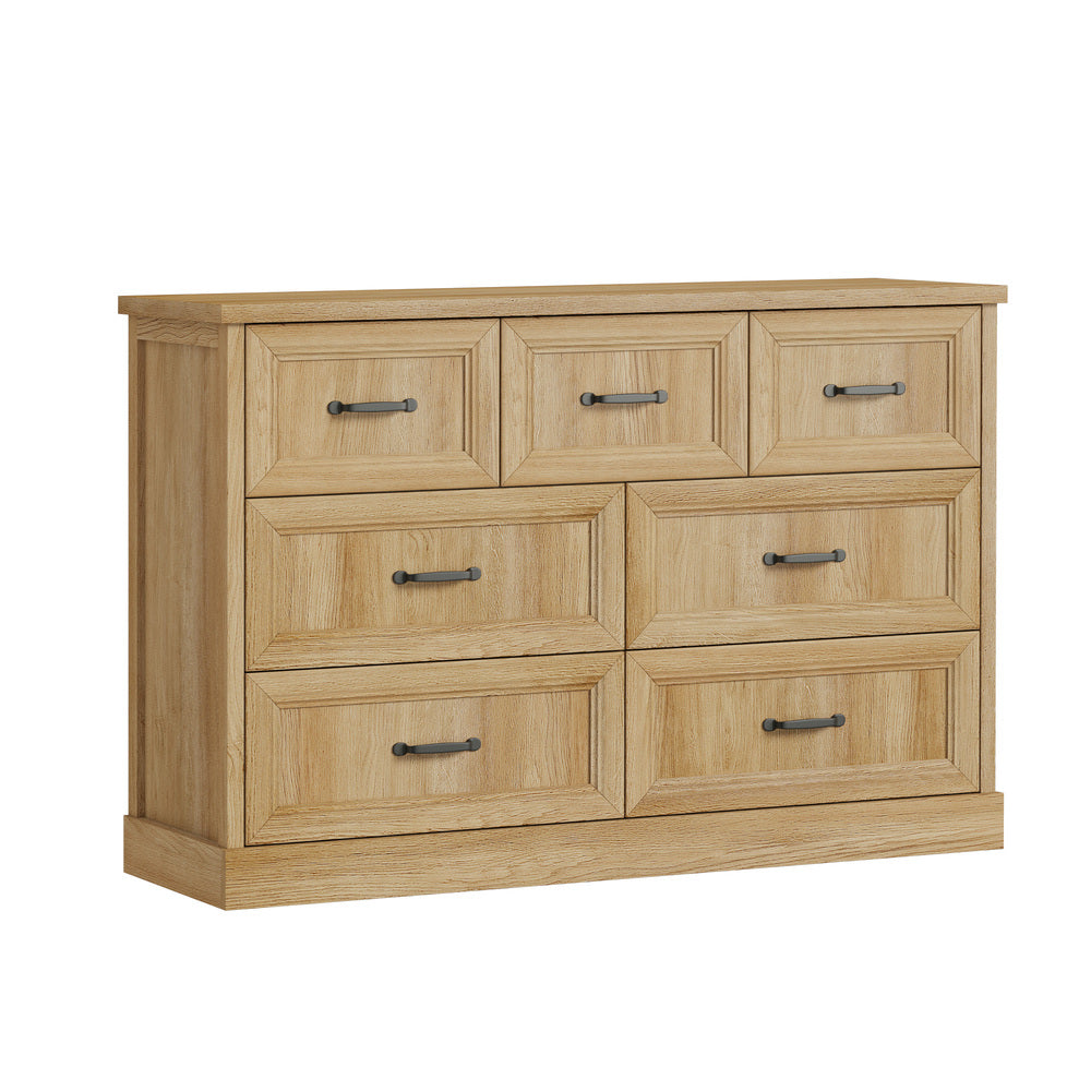 Oikiture 7 Chest of Drawers Bedside Dresser Tallboy Storage Natural-Chest of Drawers-PEROZ Accessories