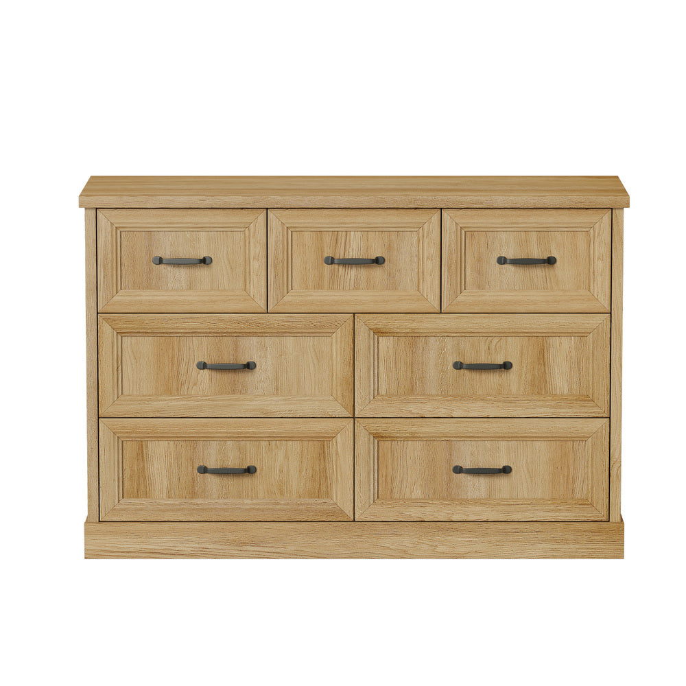 Oikiture 7 Chest of Drawers Bedside Dresser Tallboy Storage Natural-Chest of Drawers-PEROZ Accessories