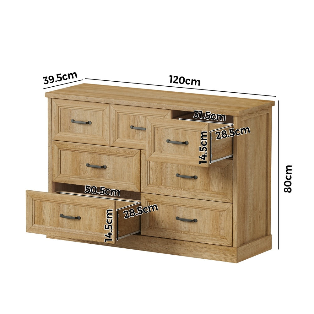Oikiture 7 Chest of Drawers Bedside Dresser Tallboy Storage Natural-Chest of Drawers-PEROZ Accessories