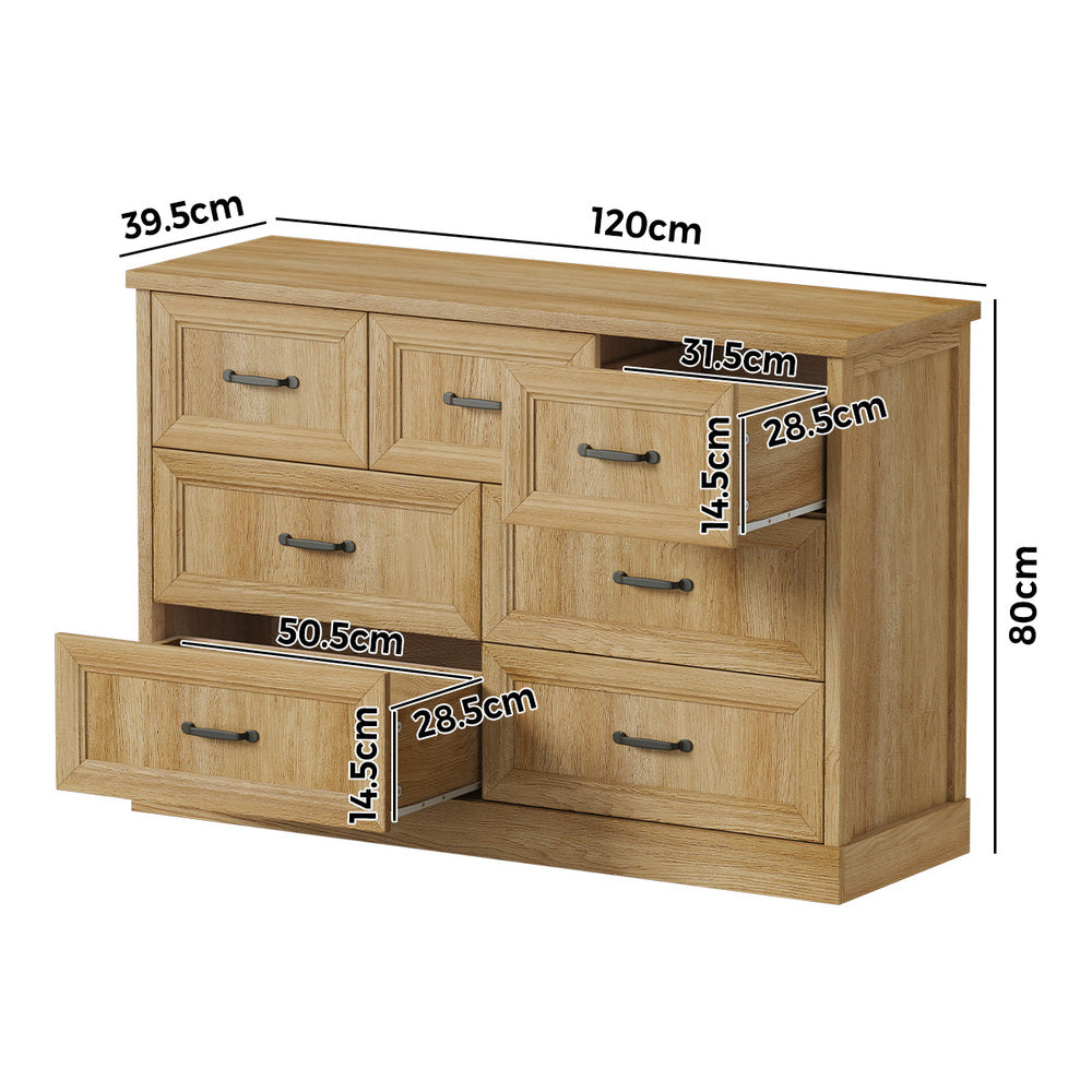 Oikiture 7 Chest of Drawers Bedside Dresser Tallboy Storage Natural-Chest of Drawers-PEROZ Accessories