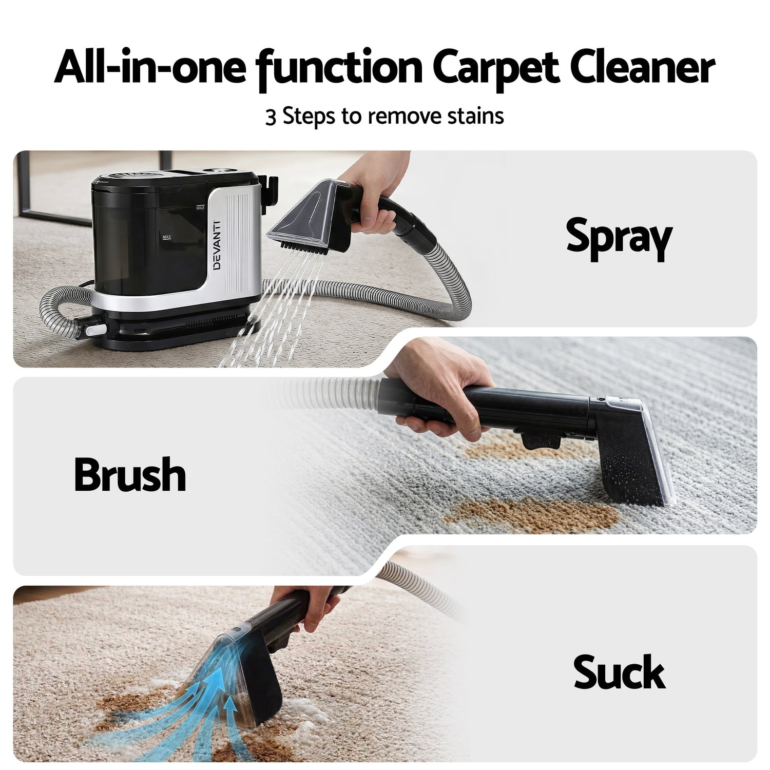 Devanti Carpet Washer Vacuum Cleaner 600W 13kpa Hose Self-Cleaning Function-Auto Accessories > Auto Accessories Others > Automotive Cleaning-PEROZ Accessories