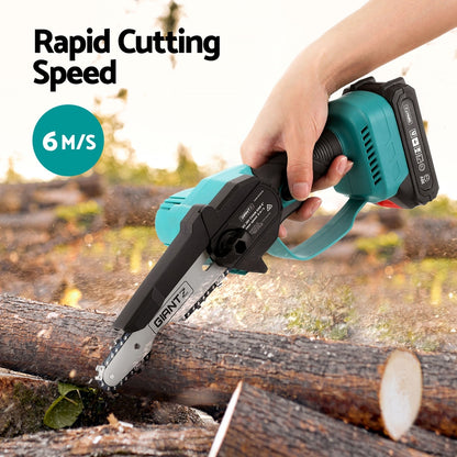 Giantz 6&quot; Mini Cordless Electric Chainsaw Rechargeable Wood Cutter-Tools &gt; Power Tools &gt; Chainsaws-PEROZ Accessories