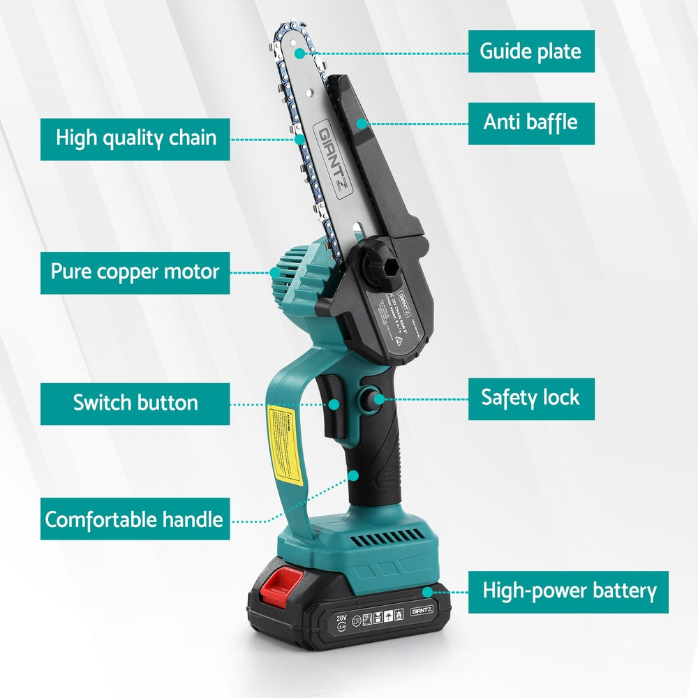 Giantz 6&quot; Mini Cordless Electric Chainsaw Rechargeable Wood Cutter-Tools &gt; Power Tools &gt; Chainsaws-PEROZ Accessories