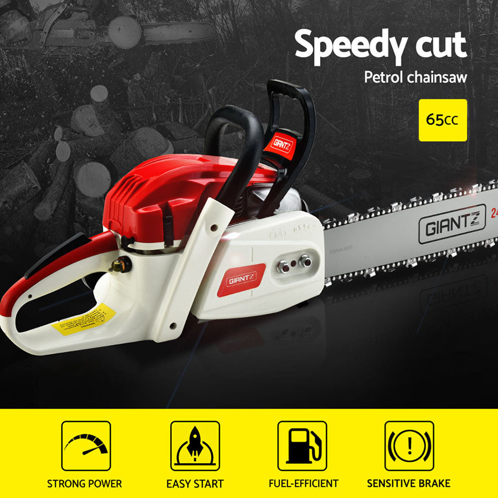 Giantz 65cc Petrol Chainsaw 24 Inch Bar Chain Saw Tree Pruner 2 Stroke E-Start-Tools > Industrial Tools-PEROZ Accessories