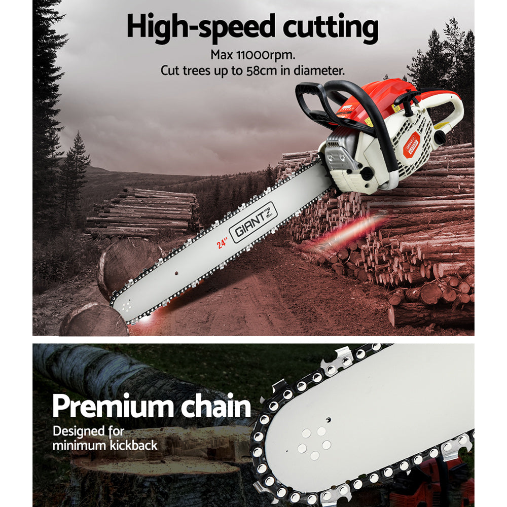 Giantz 65cc Petrol Chainsaw 24 Inch Bar Chain Saw Tree Pruner 2 Stroke E-Start-Tools > Industrial Tools-PEROZ Accessories
