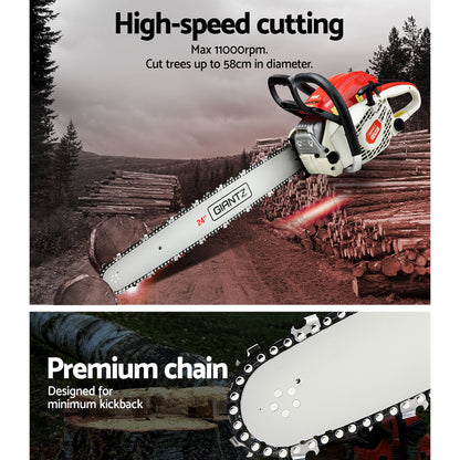 Giantz 65cc Petrol Chainsaw 24 Inch Bar Chain Saw Tree Pruner 2 Stroke E-Start-Tools > Industrial Tools-PEROZ Accessories