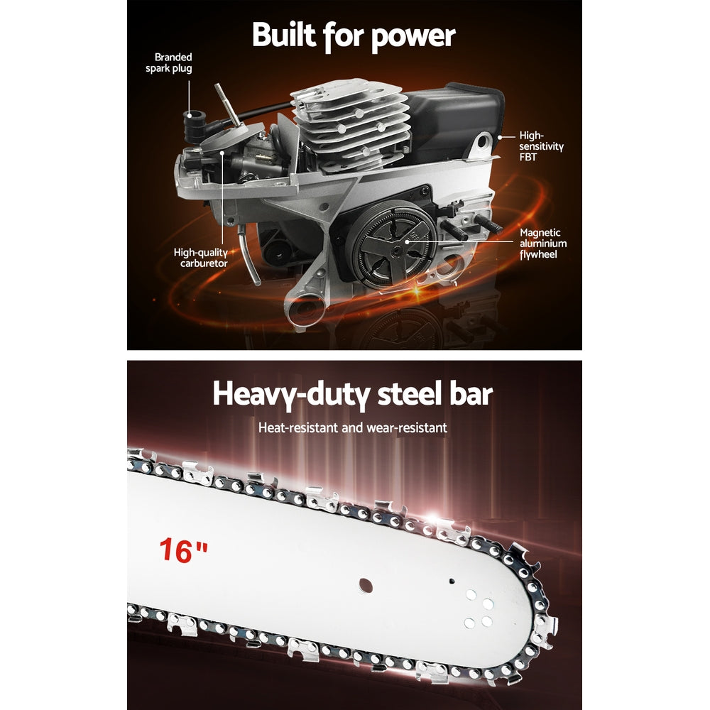 Giantz Chainsaw Petrol 45CC 16" Bar Commercial E-Start Pruning Chain Saw 1.7kW-Tools > Power Tools-PEROZ Accessories