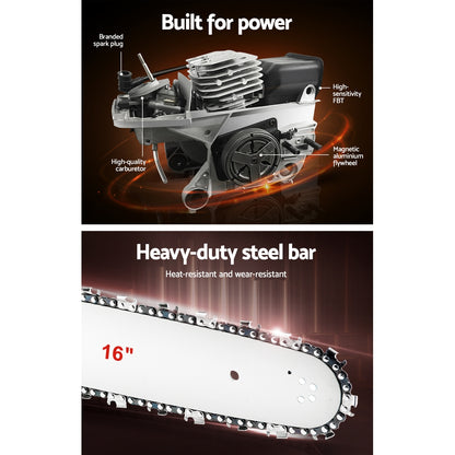 Giantz Chainsaw Petrol 45CC 16" Bar Commercial E-Start Pruning Chain Saw 1.7kW-Tools > Power Tools-PEROZ Accessories